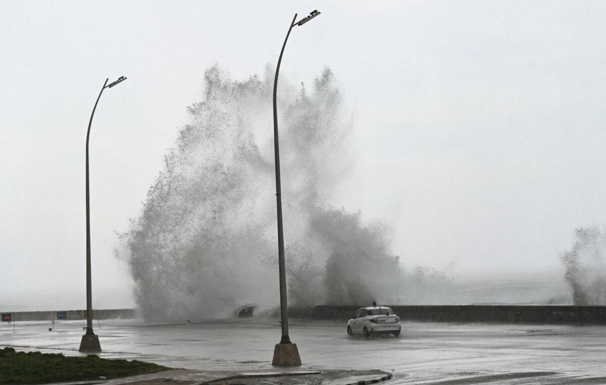 Waves crash against the Malecon promenade in Havana due to the passage of Hurricane Milton on Oct. 9, 2024. (Yamil Lage/AFP via Getty Images)