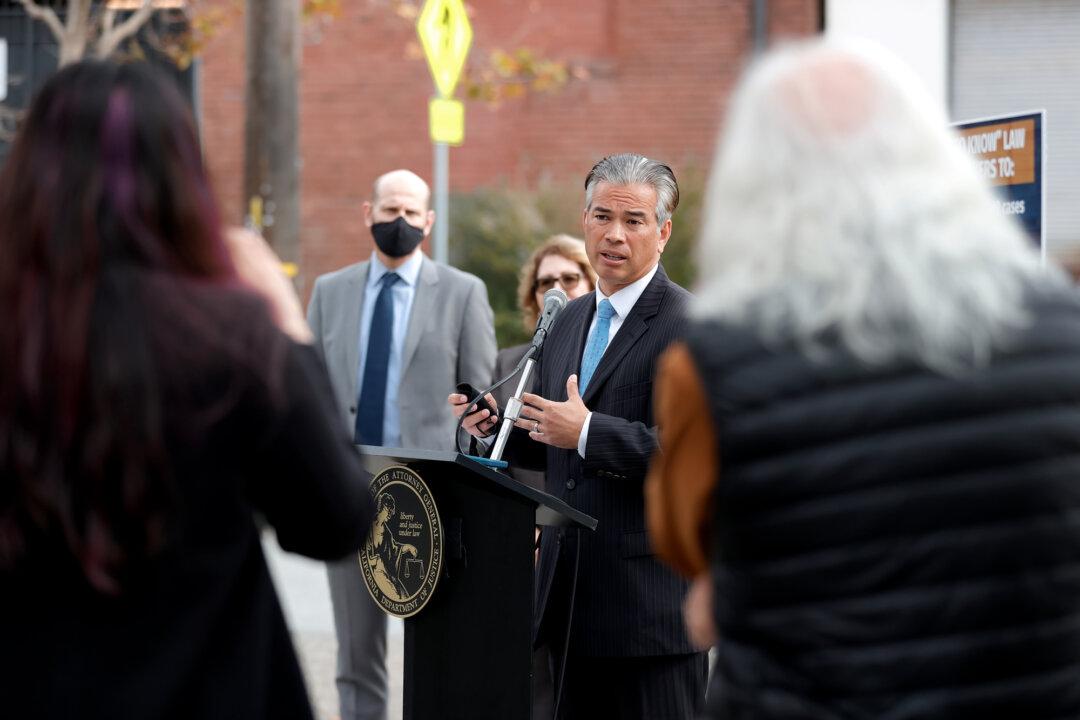 California Attorney General Rob Bonta speaks during a news conference in San Francisco on Nov. 15, 2021. Bonta is being sued in federal court over his efforts to shut down abortion pill reversal services. (Justin Sullivan/Getty Images)