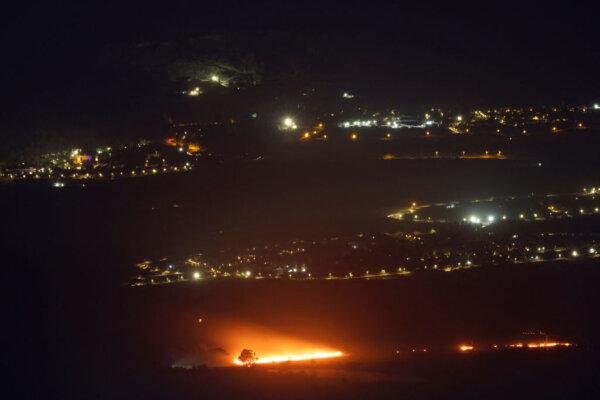 Fires burn as a result of rockets launched from Lebanon into northern Israel, next to the city of Kiryat Shmona near the Lebanon border, on Oct. 5, 2024. (Jalaa Marey/AFP via Getty Images)