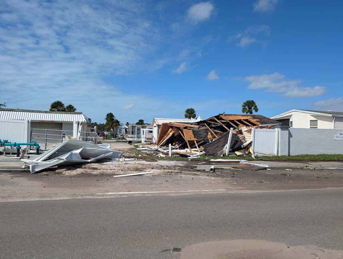 Some mobile homes in Nokomis, Fla., sustained significant damage from Hurricane Milton on Oct. 9, 2024. (Jacob Burg/The Epoch Times)