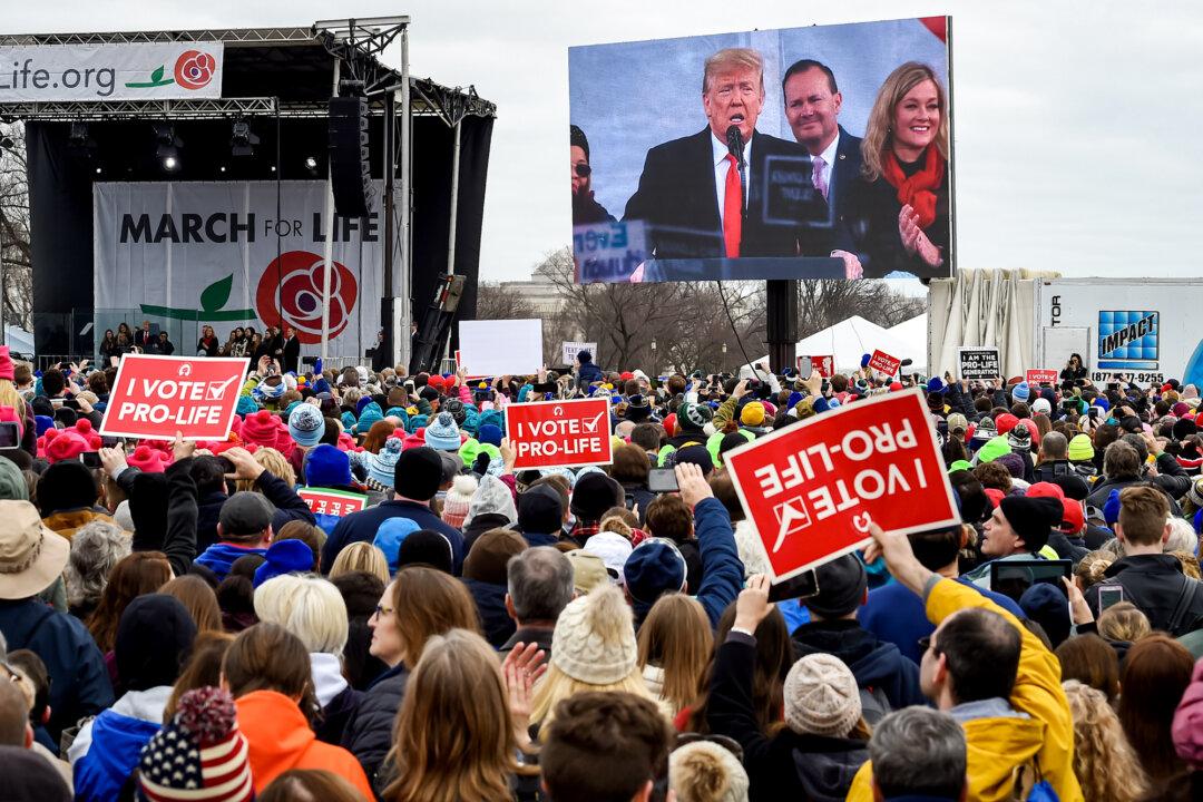 Pro-life supporters listen to President Donald Trump's speech at the 47th annual “March for Life” in Washington on Jan. 24, 2020. (Olivier Douliery/AFP via Getty Images)