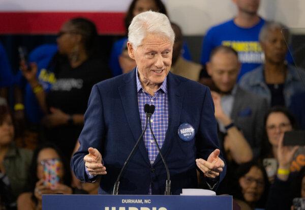 Former President Bill Clinton speaks in Durham, N.C., on Oct. 17, 2024. (John Fredricks/The Epoch Times)