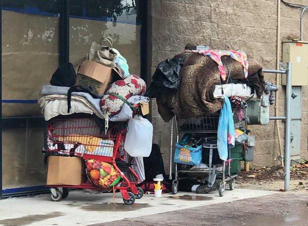 Shopping carts containing all Brett Boman’s belongings when he was homeless. (Courtesy of Brett Boman)