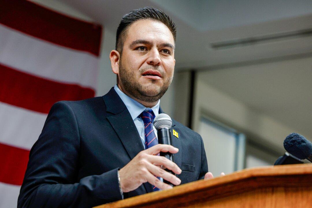 Rep. Gabriel Vasquez (D-N.M.) speaks at a congressional Hispanic caucus event at the headquarters of the Democratic National Committee in Washington on Nov. 18, 2022. (Anna Moneymaker/Getty Images)