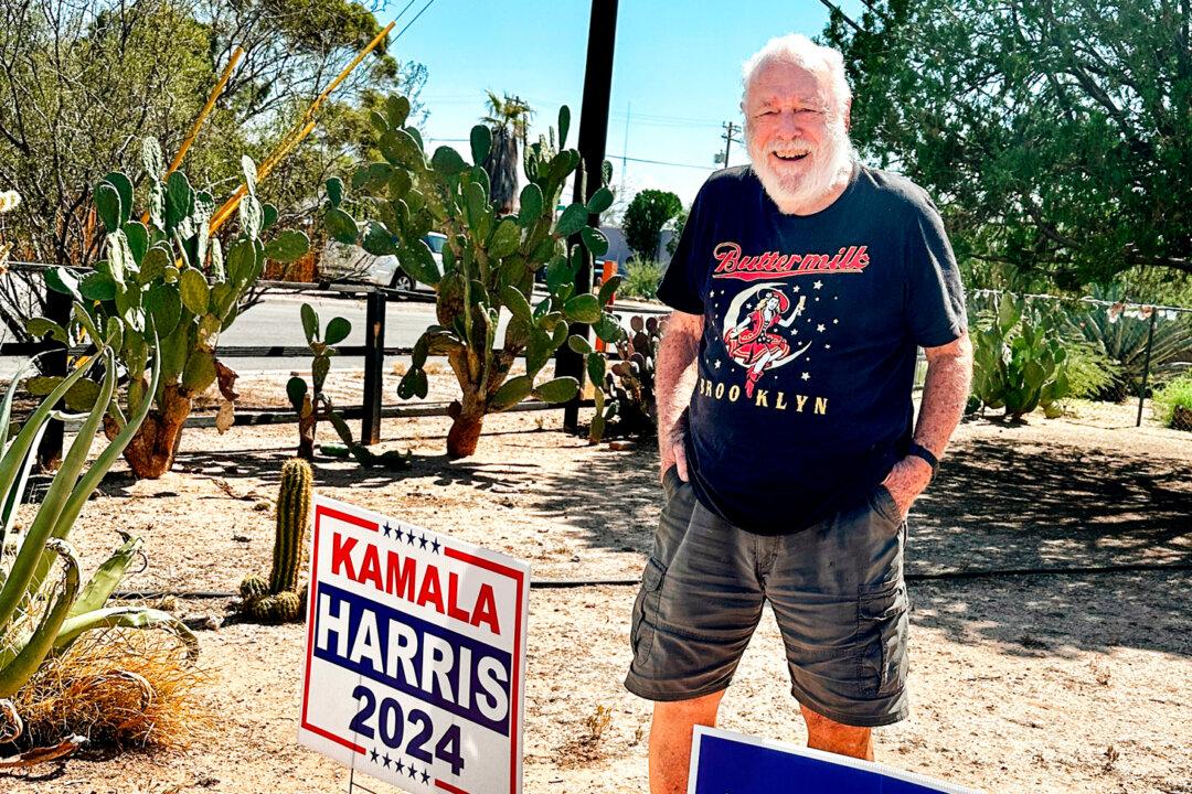 Denny Graham said he hopes to see the first woman president take office, at his Tuscon home on Oct. 4, 2024. (Darlene McCormick Sanchez/The Epoch Times)