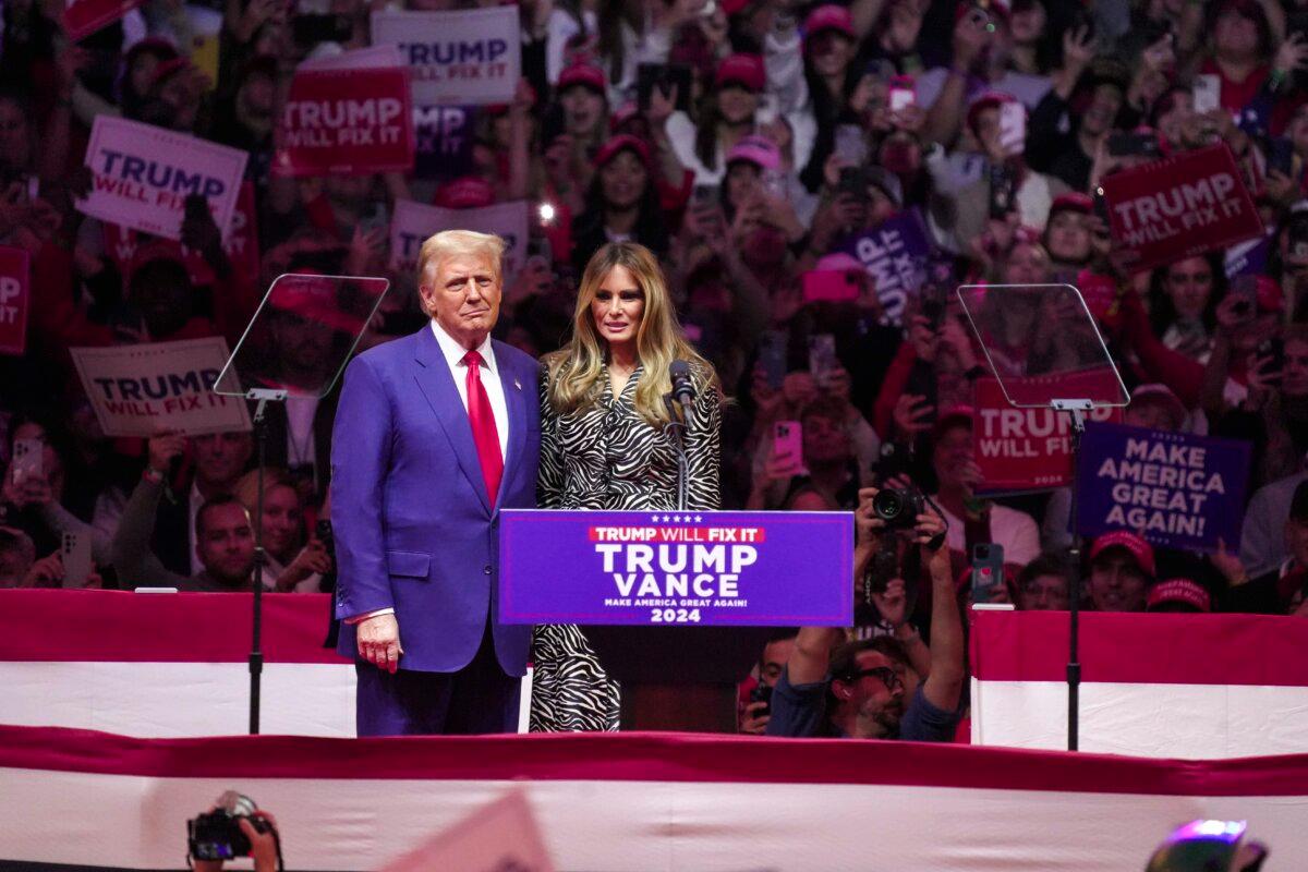 Former President Donald J. Trump and Melania Trump at Madison Square Garden in New York City on Oct. 27, 2024. (Samira Bouaou/The Epoch Times)