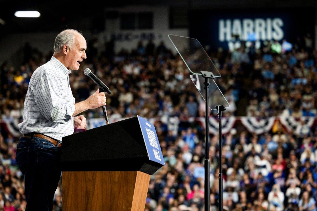 (Left) Sen. Bob Casey (D-Pa.) speaks during a campaign event for Democratic presidential candidate Vice President Kamala Harris in Pittsburgh on Oct. 10, 2024. (Right) Pennsylvania Republican U.S. Senate candidate Dave McCormick arrives to speak at a campaign rally for Republican presidential candidate former President Donald Trump at the New Holland Arena in Harrisburg, Pa., on July 31, 2024. (Ryan Collerd/AFP via Getty Images, Joe Lamberti/AFP via Getty Images)