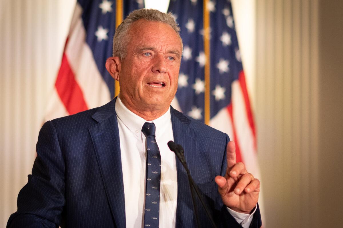 Presidential candidate Robert F. Kennedy Jr. speaks at the Nixon Library in Yorba Linda, Calif., on June 12, 2024. (John Fredricks/The Epoch Times)