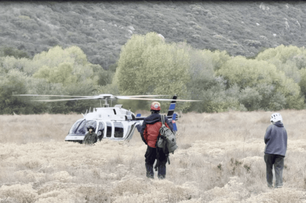 The helicopter stands ready during the search for a missing hiker in the San Diego backcountry. (San Diego County Sheriff’s Office)