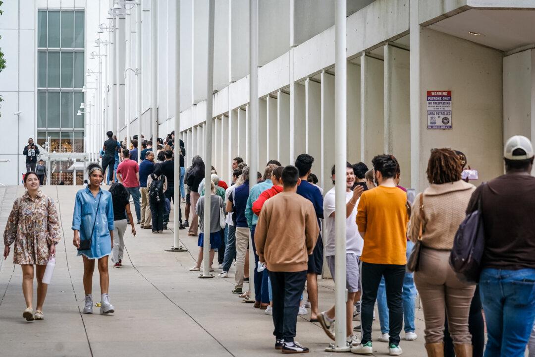 People wait in line to vote on the last day of early voting at the High Museum of Art in Atlanta on Nov. 1, 2024. (Elijah Nouvelage/AFP via Getty Images)