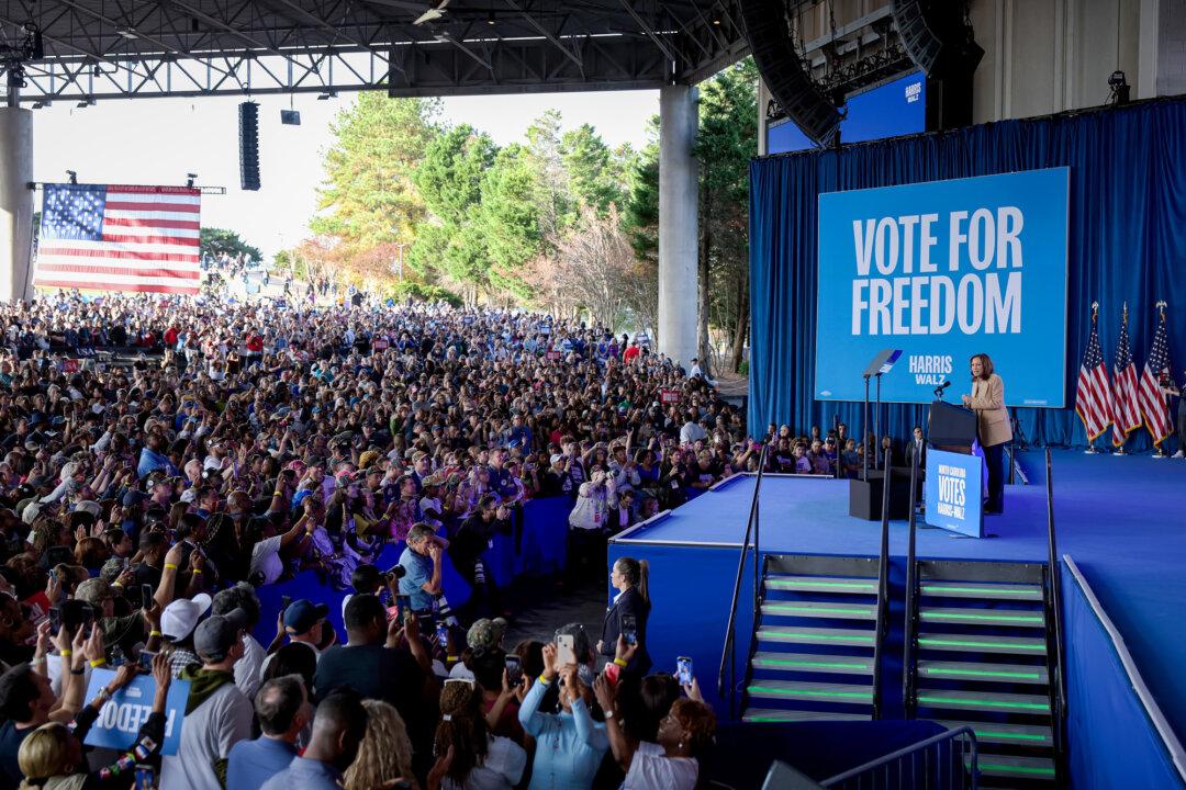 Democratic presidential nominee Vice President Kamala Harris speaks during a campaign rally in Charlotte, N.C., on Nov. 2, 2024. (Justin Sullivan/Getty Images)