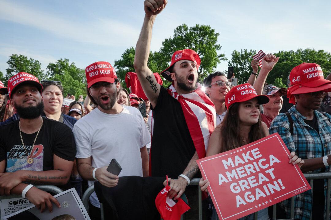 Supporters of former President Donald Trump watch as he holds a rally in the Democrat stronghold of the South Bronx in New York City on May 23, 2024. (Spencer Platt/Getty Images)