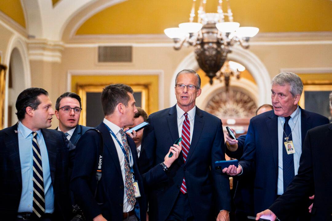 U.S. Sen. John Thune (R-S.D.) ahead of the Senate Republican leadership election, in which he was elected the majority leader, in Washington on Nov. 13, 2024. (Madalina Vasiliu/The Epoch Times)