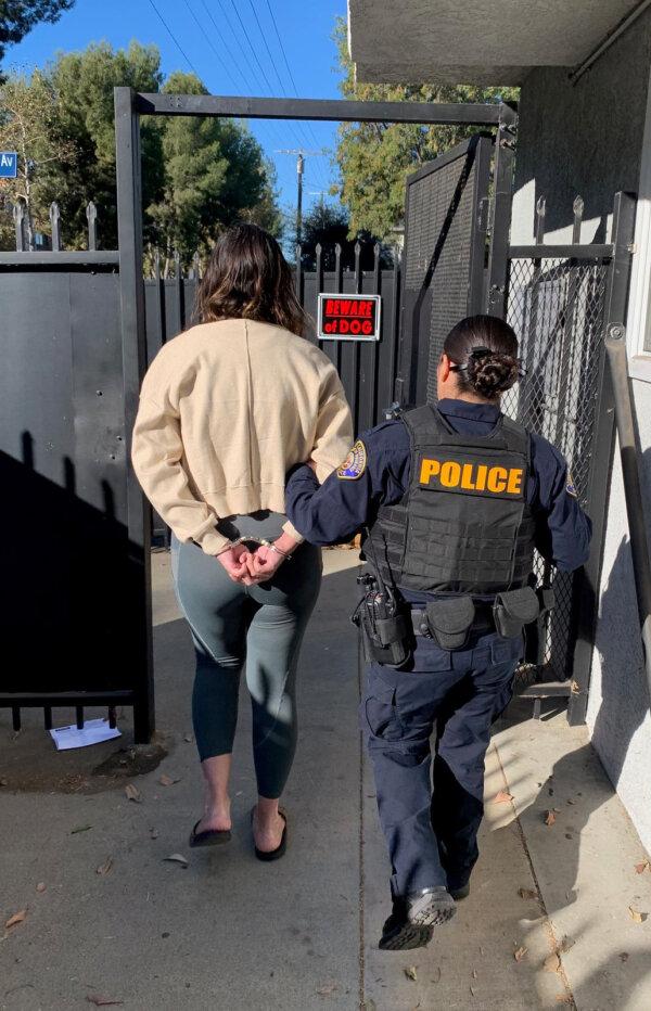 Alfiya Zuckerman, 39, of Valley Village, left, was one of three suspects arrested Nov. 13, 2024, by the California Department of Insurance for allegedly filing false insurance claims and pretending to be a bear to damage luxury vehicles. (California Department of Insurance)