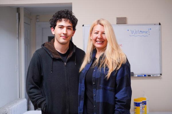 Daniel Zaninovic and his mother, Irena Zaninovic, at Middletown Warming Station in Middletown, N.Y., on Nov. 24, 2024. (Cara Ding/The Epoch Times)