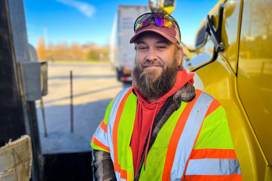 Ryan Barnard of Muncie, Indiana, at Love's truck stop in Pendleton, Ind., on Nov. 26. (Lawrence Wilson/The Epoch Times)