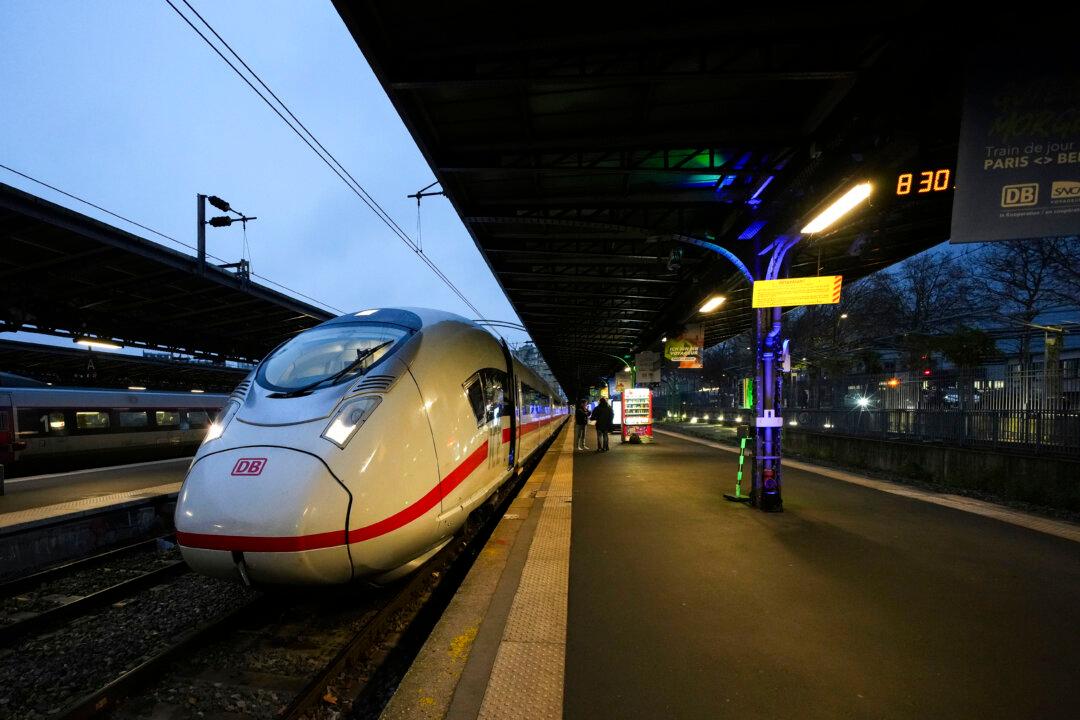 The first Paris-Berlin high-speed train is at its platform at the Gare de l'Est station in Paris on Dec. 16, 2024. (Aurelien Morissard/AP Photo)