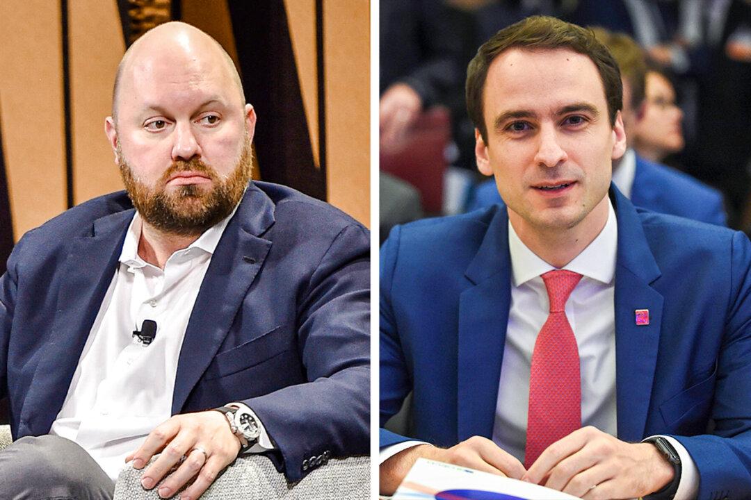 (Left) Marc Andreessen, cofounder of Andreessen Horowitz, attends an event in San Francisco on Oct. 6, 2015. (Right) Michael Kratsios, deputy U.S. chief technology officer and deputy assistant to the president at the White House Office of Science and Technology Policy, attends a meeting at the OECD headquarters in Paris on May 22, 2019. (Mike Windle/Getty Images for Vanity Fair, Eric Piermont/AFP via Getty Images)