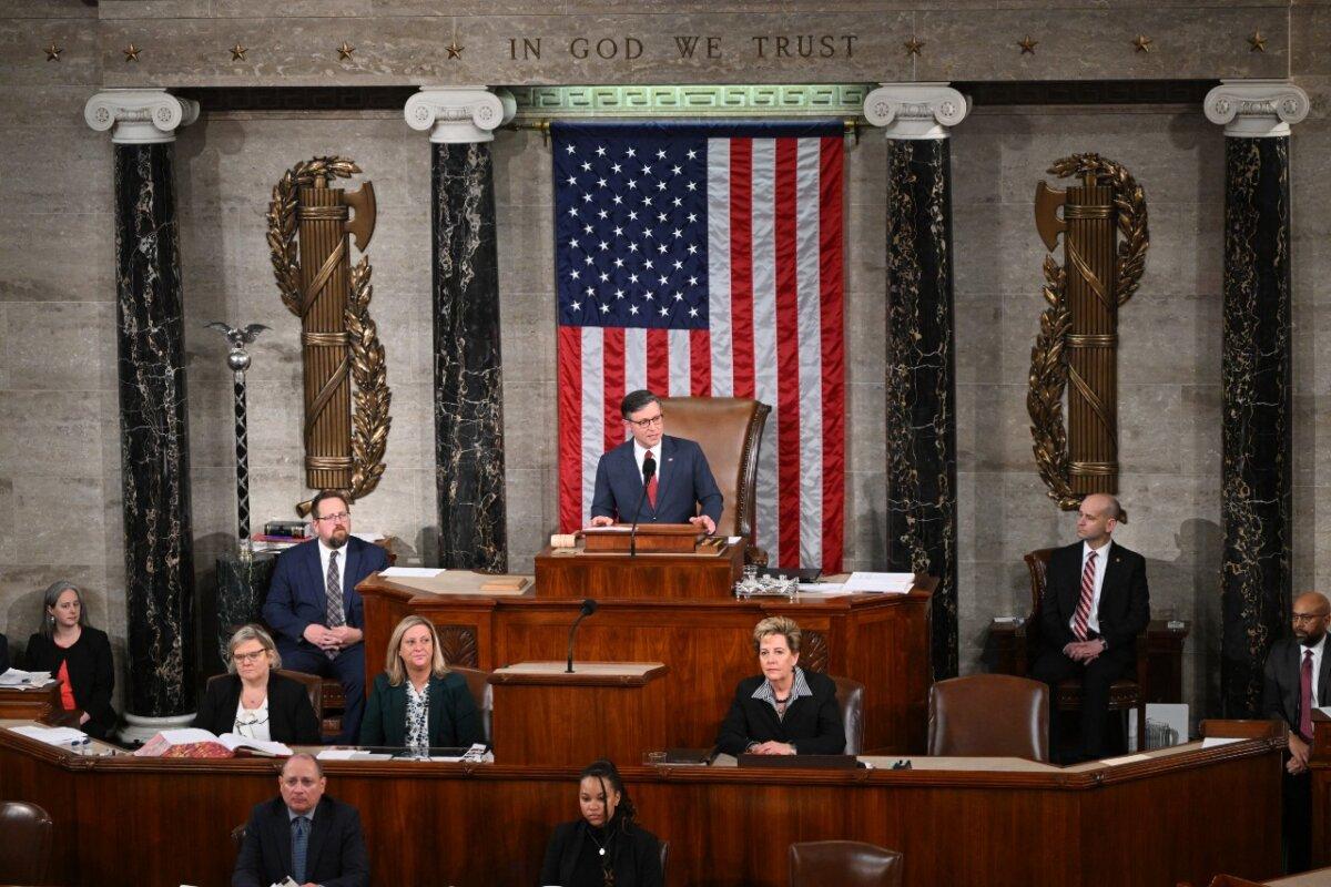 House Speaker-elect Mike Johnson (R-La.) speaks after he won the vote for speaker of the House, during the first day of the 119th Congress in the House Chamber at the U.S. Capitol on Jan. 3, 2025. (Mandel Ngan/AFP via Getty Images)