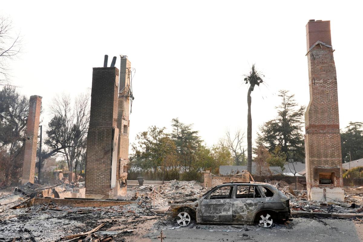 The Andrew McNally House, built in 1887 by the co-founder of the Rand McNally publishing company, is pictured after it was destroyed by the Eaton Fire, in Altadena, Calif., on Jan. 9, 2025. (Chris Pizzello/AP Photo)