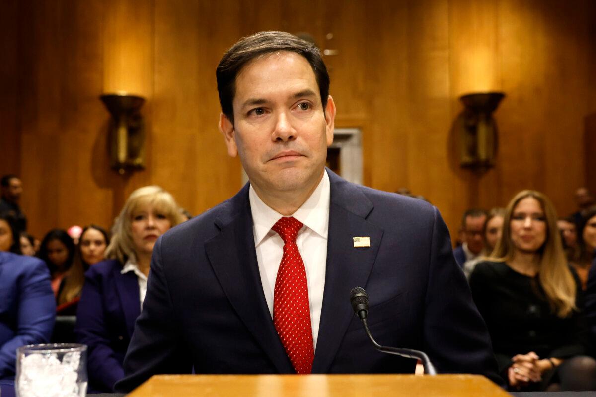 President-elect Donald Trump’s nominee for Secretary of State, Sen. Marco Rubio (R-Fla.) arrives to testify during his Senate Foreign Relations confirmation hearing at Dirksen Senate Office Building on Jan. 15, 2025. (Kevin Dietsch/Getty Images)