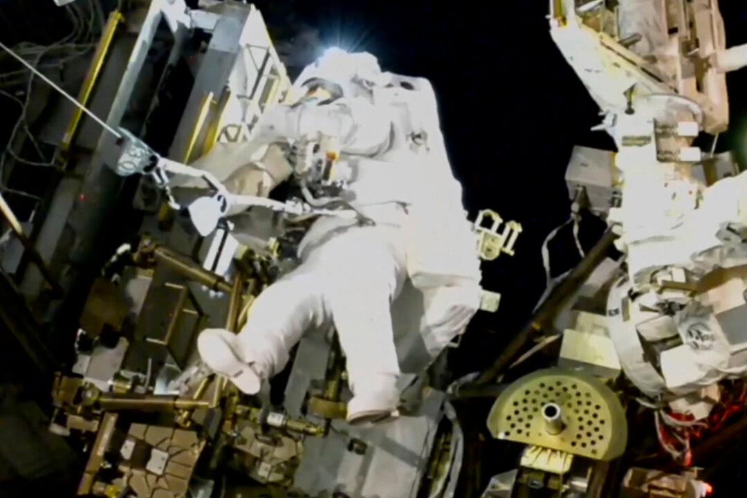 U.S. astronaut Suni Williams works outside the International Space Station during a spacewalk on Jan. 16, 2025. (NASA TV/AP Photo)