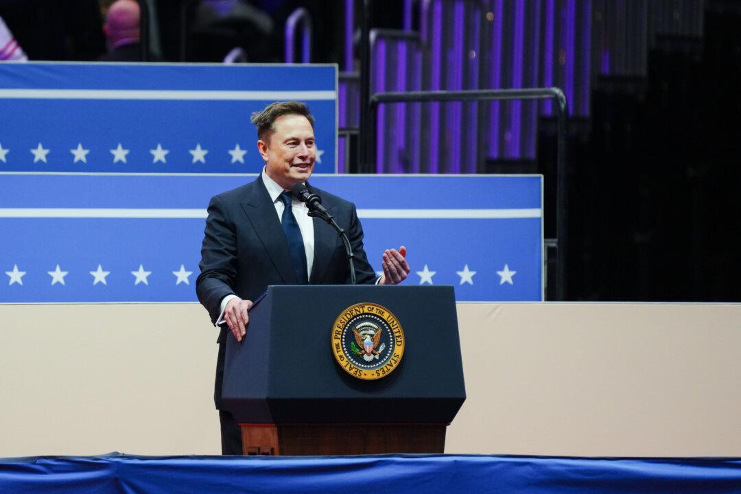 Elon Musk speaks following the inauguration of President Donald Trump during an event at Capital One Arena in Washington on Jan. 20, 2025. (Madalina Vasiliu/The Epoch Times)