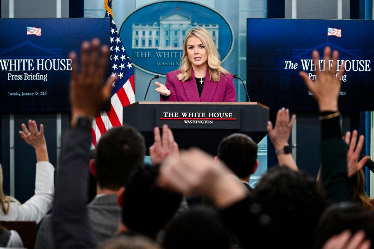 White House Press Secretary Karoline Leavitt takes questions during the daily briefing in the Brady Briefing Room of the White House on Jan. 28, 2025. (Roberto Schmidt/AFP via Getty Images)