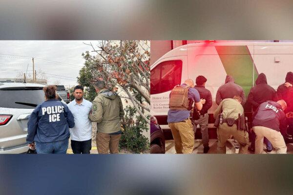 Venezuelan national Javier Irazabal-Rodriguez (L) and other illegal immigrants (R) being arrested by U.S. Immigration and Customs Enforcement in Palm Beach County. (ICE)