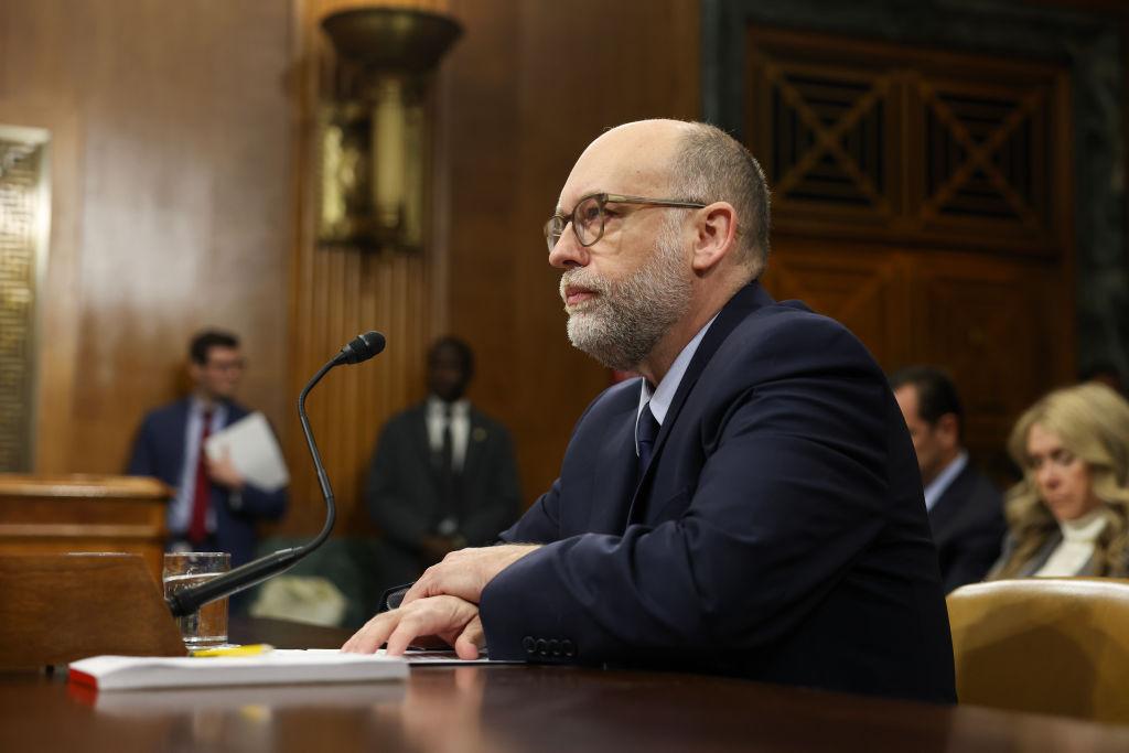 Then-Office of Management and Budget Director nominee Russell Vought testifies during the Senate Banking Committee nomination hearing in the Dirksen Senate Building in Washington on Jan. 22, 2025. (Kayla Bartkowski/Getty Images)