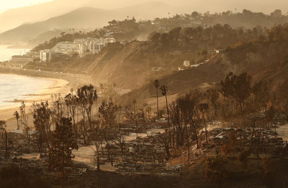 A view of destroyed homes from the Palisades Fire in the Pacific Palisades neighborhood of Los Angeles on Jan. 10, 2025. (Mario Tama/Getty Images)