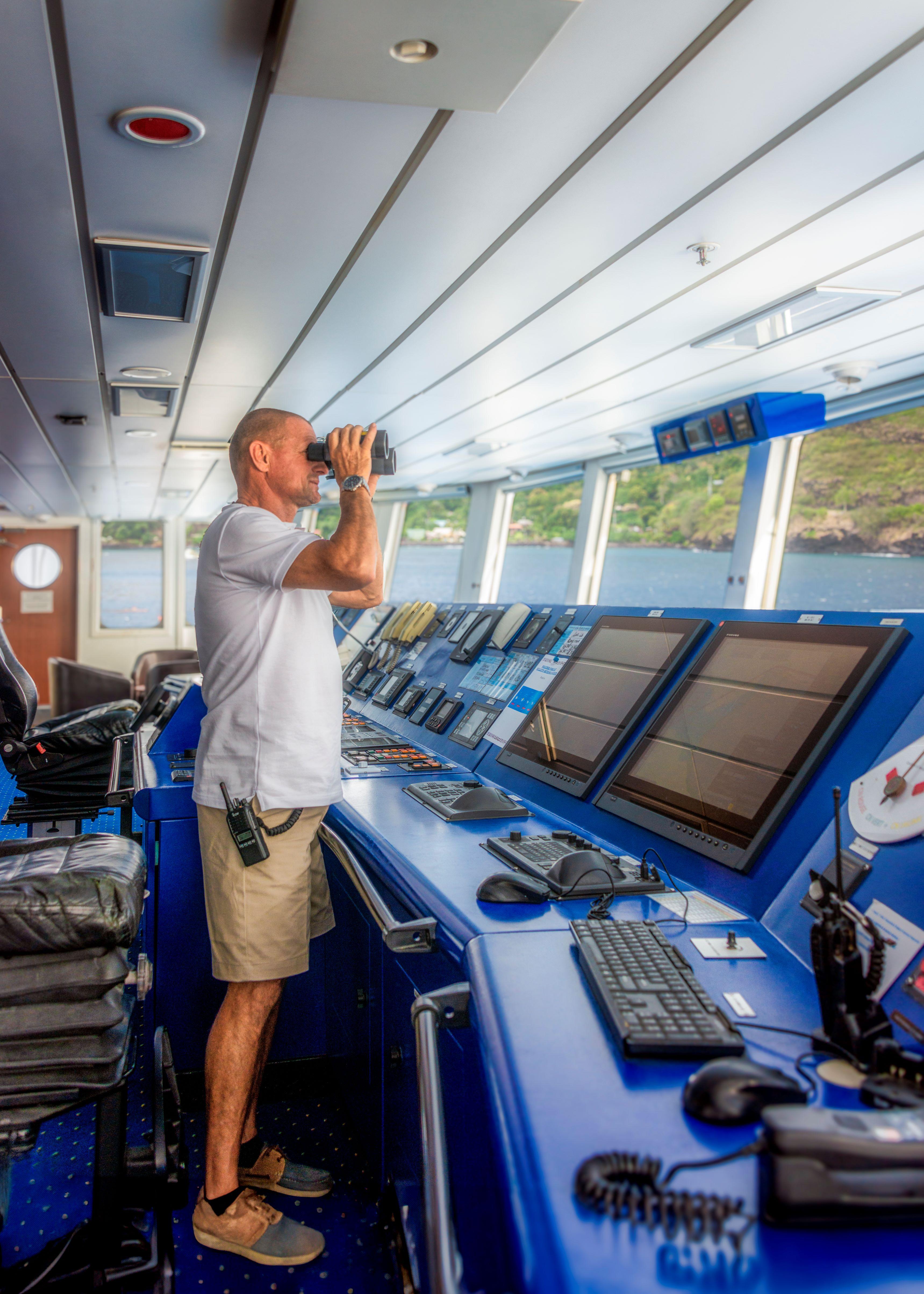 Capt. Arnaud Demesy on the bridge of the Aranui 5. (Maria Coulson)