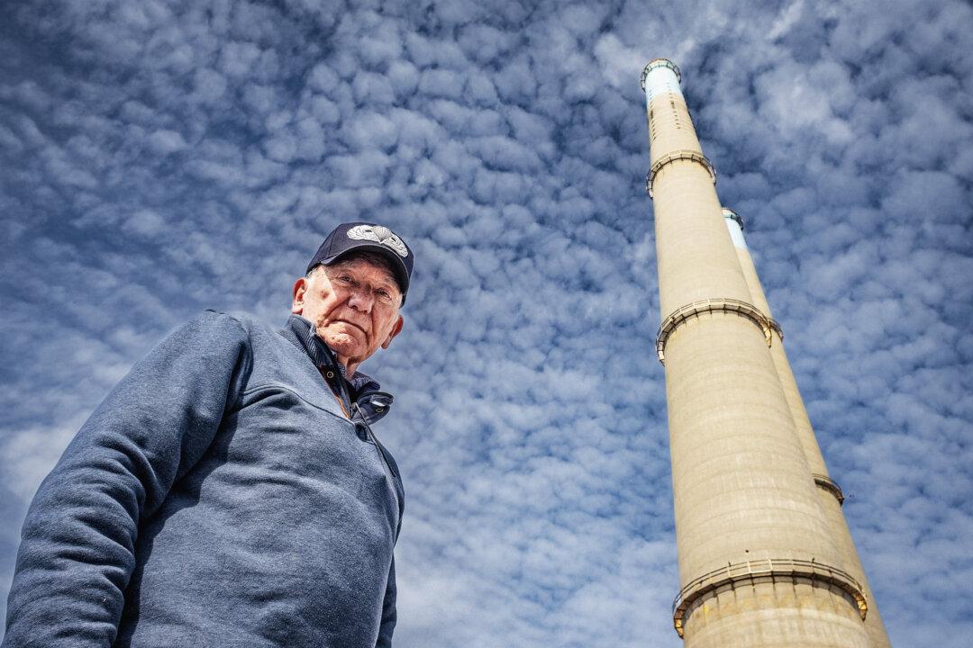 Ed Mitchell stands outside of the Moss Landing Power Plant in Moss Landing, Calif., on Feb. 17, 2025. (John Fredricks/The Epoch Times)