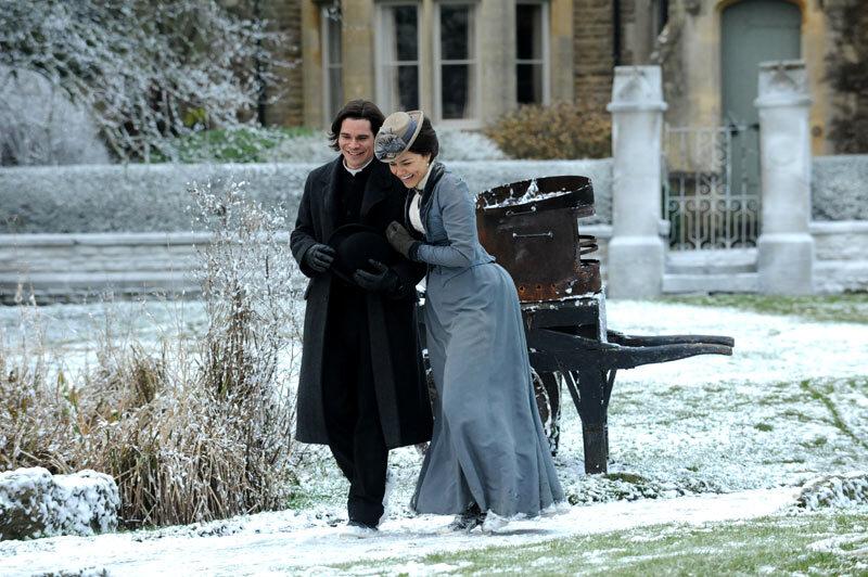 Hans Matheson (David Richmond) and Samantha Barks (Emily Barstow), in “The Christmas Candle.” (Pinewood Studios/MovieStillsDB)