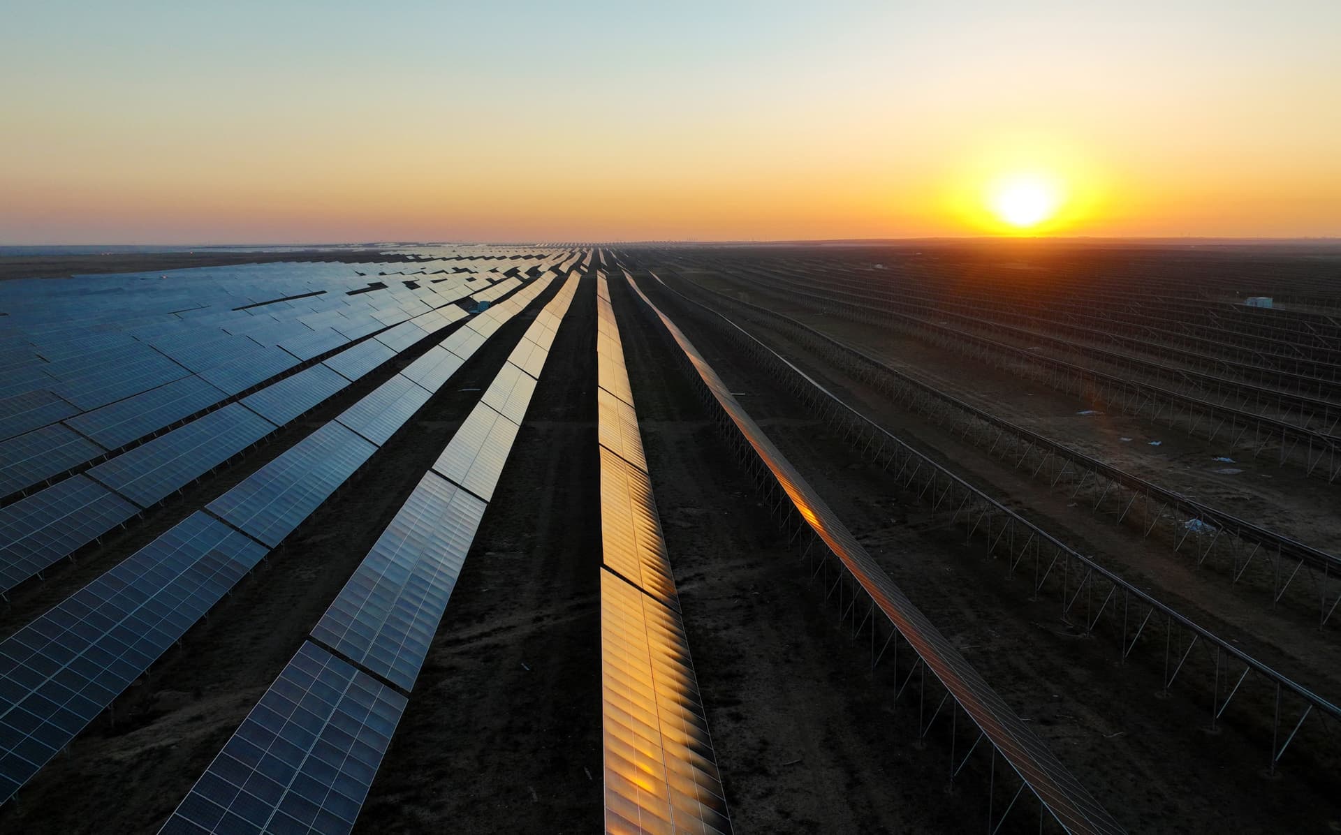 Solar panels at the Mengxi Blue Sea Photovoltaic Power Station in Ordos, China's northern Inner Mongolia region, on Nov. 6, 2024. (AFP via Getty Images)