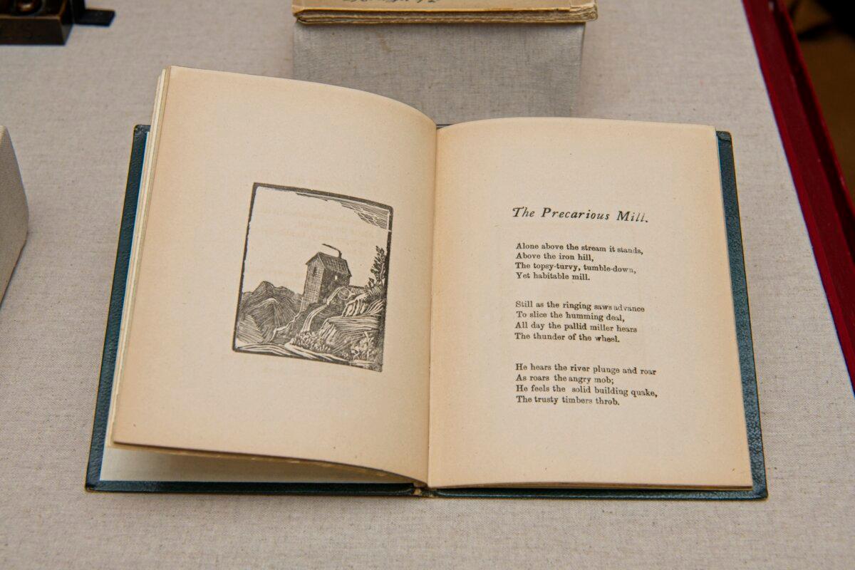 The poem “The Precarious Mill,” written by Robert Louis Stevenson, on display at the Robert Louis Stevenson Museum. (Courtesy of Robert Louis Stevenson Museum)