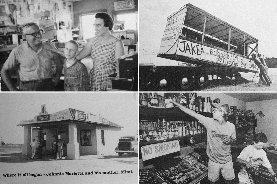 In 1938, Grandpa Johnny and Grandma [Helen] Marietta started selling fireworks from a stand behind their house in Pittsburg, Kansas. Jake’s Fireworks has since grown into a major importer and distributor of consumer-grade fireworks. (Courtesy of Jake's Fireworks)