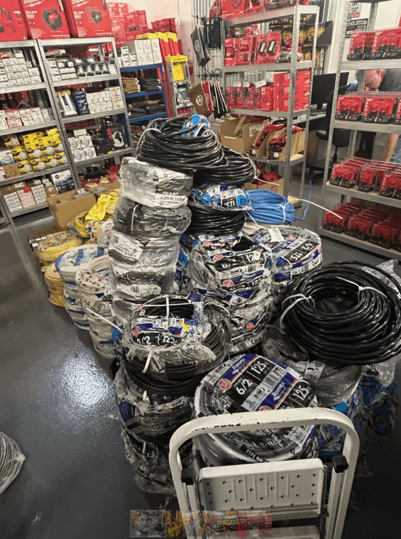 Los Angeles County authorities uncovered $4.5 million in stolen goods from DJ General Tool and Wire during August 2025 operations. (LAPD)