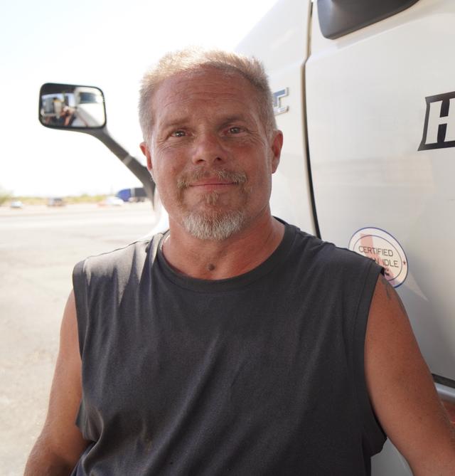 Veteran truck driver Daniel Lawson at Love's Travel Center in Eloy, Ariz., on Aug. 23, 2025. (Allan Stein/The Epoch Times)