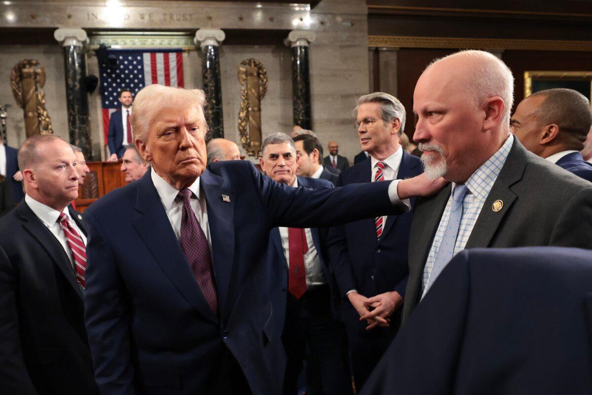 President Donald Trump greets Rep. Chip Roy (R-Texas) as he leaves after addressing a joint session of Congress at the U.S. Capitol on March 4, 2025. (Win McNamee/Getty Images)