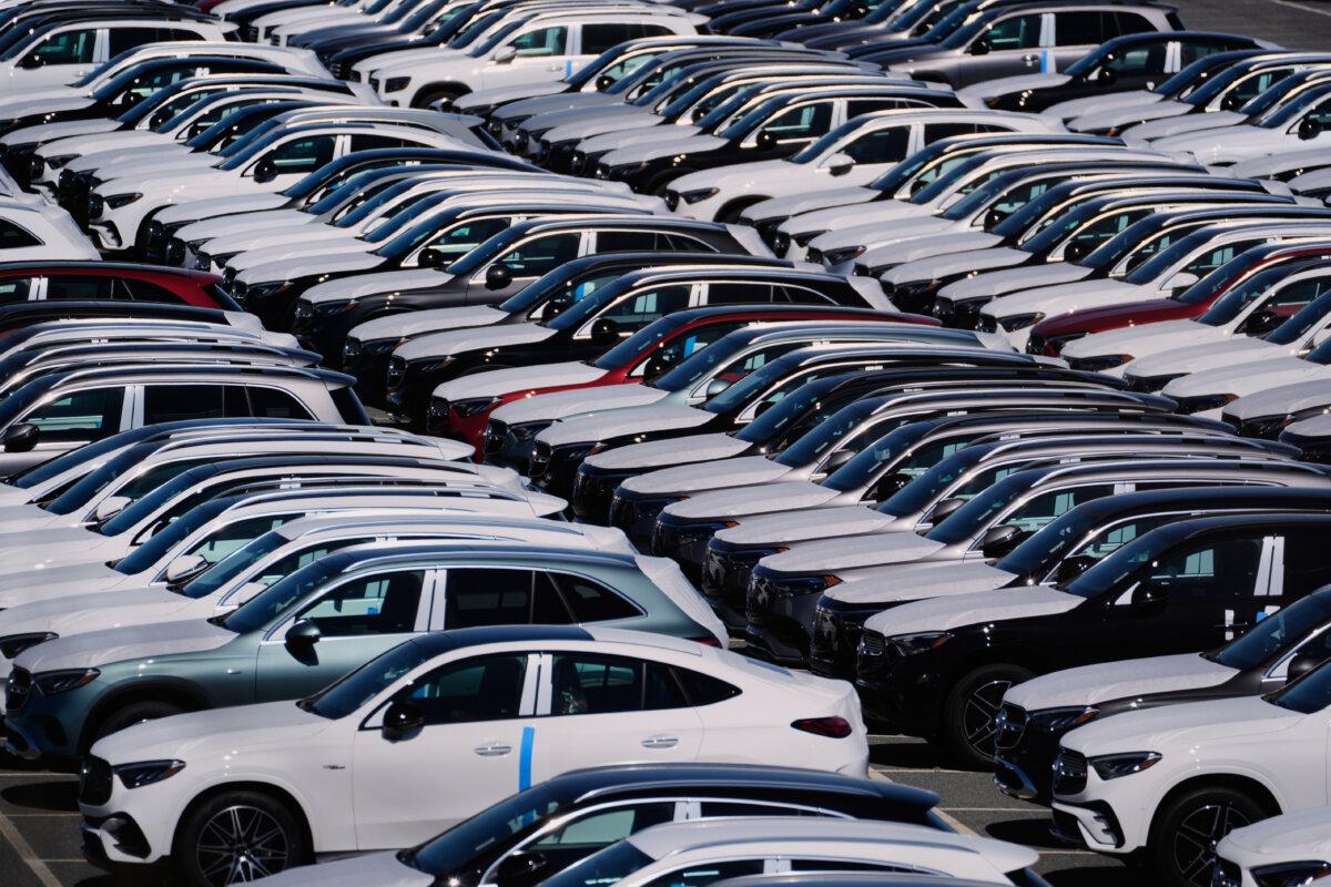 New Mercedes-Benz imports are processed at the Mercedes-Benz Vehicle Preparation Center at the Port of Baltimore before distribution to dealerships on March 27, 2025. (Stephanie Scarbrough /AP)
