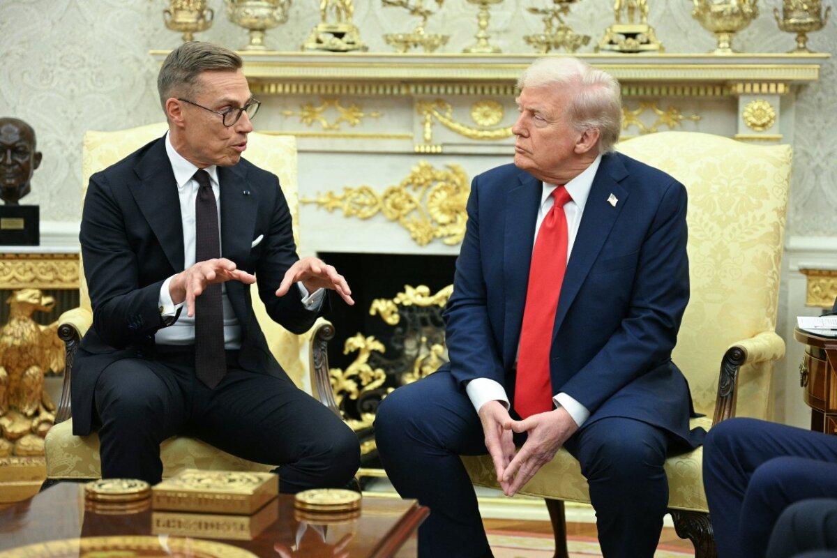 President Donald Trump meets with Finnish President Alexander Stubb in the Oval Office of the White House in Washington, DC, on Oct. 9, 2025. (Jim Watson/AFP via Getty Images)