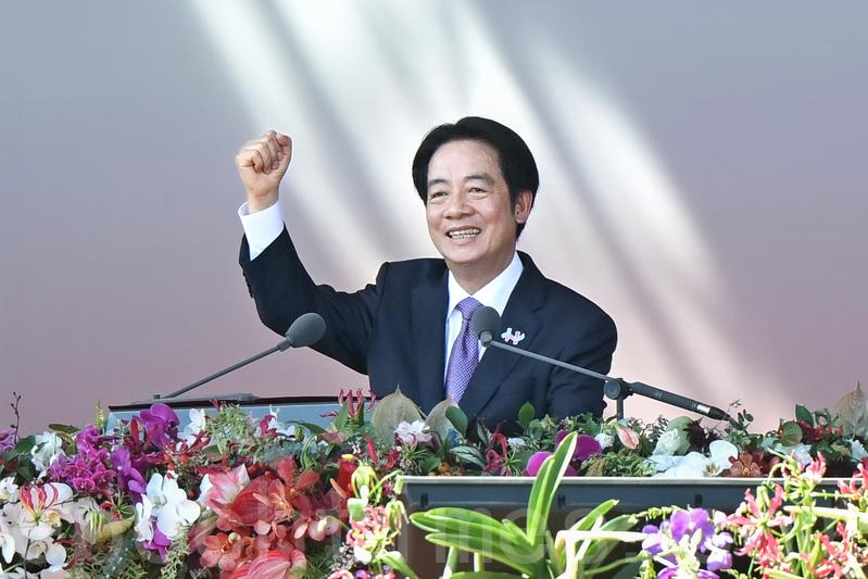Taiwanese President Lai Ching-te delivers his address during National Day celebrations in front of the Presidential Office in Taipei, Taiwan, on Oct. 10, 2025. (Sung Pi-lung/The Epoch Times)