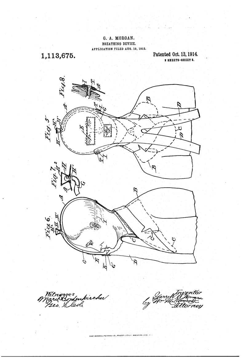 Drawing of Garrett Morgan's smoke hood design. (CC0)