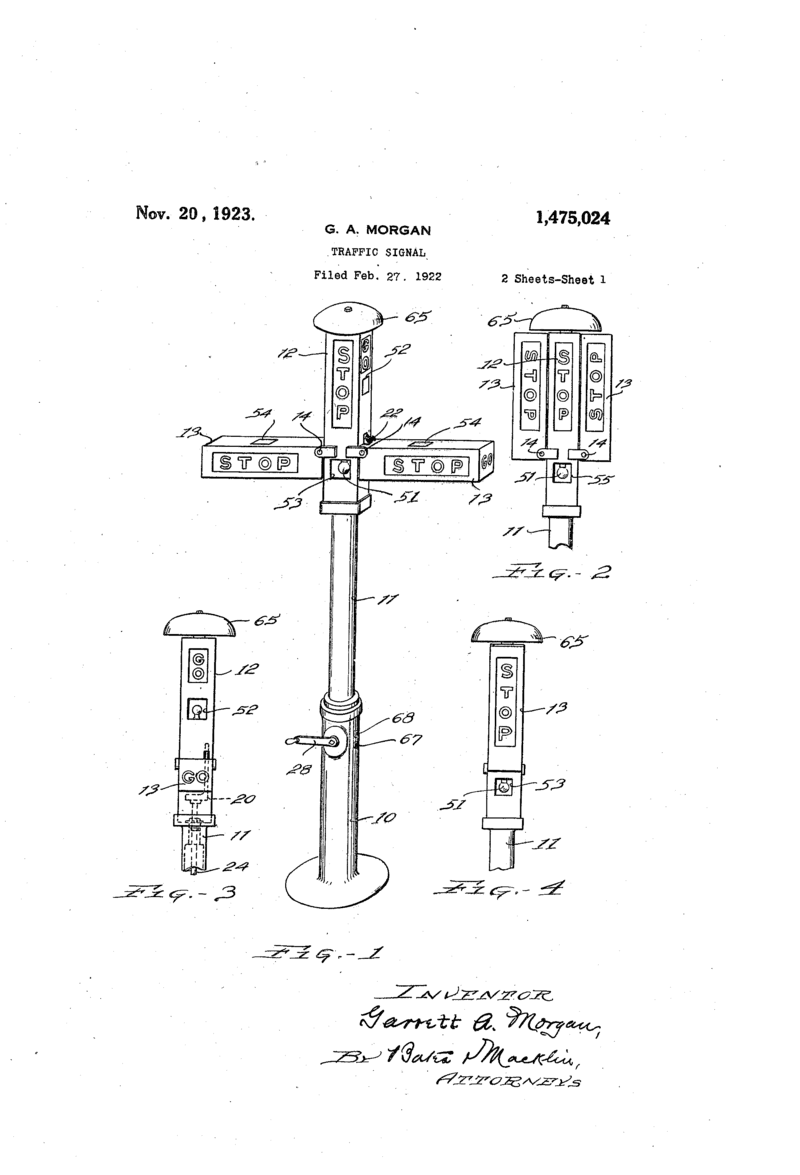 A drawing of Morgan's traffic signal design. (CC0)