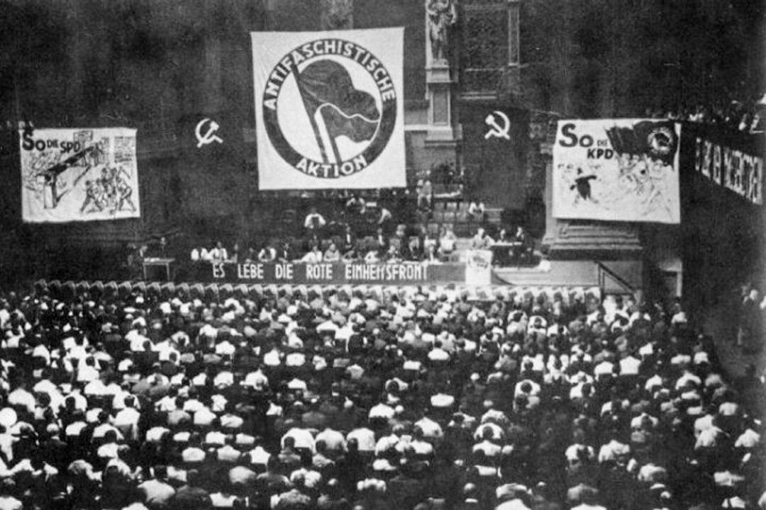 The Unity Congress of Antifa at the Philharmonic Opera House, organized by Germany’s Communist Party in response to Benito Mussolini’s rise in the 1920s, in Berlin on July 10, 1932. (Public Domain)