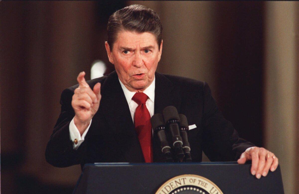 President Reagan during a news conference at the White House in 1984. (AP Photo/Dennis Cook)