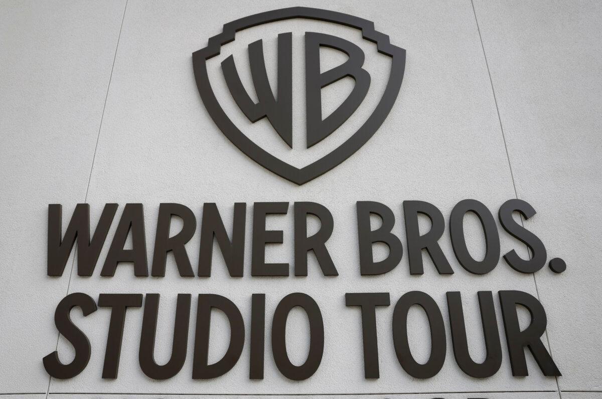 The Warner Bros. logo is displayed at Warner Bros. Studio Tour in Burbank, Calif., on Oct. 21, 2025. (Mario Tama/Getty Images)
