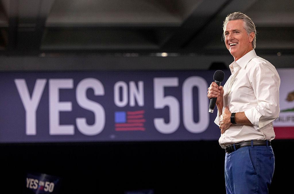 California Gov. Gavin Newsom speaks at a “Yes On Prop 50” volunteer event at the Los Angeles Convention Center on Nov. 1, 2025. (Jill Connelly/Getty Images)
