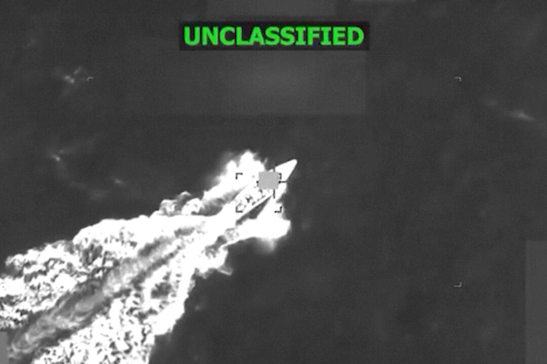 (Left) A vessel used for drug smuggling burns after the U.S. military struck it in the Eastern Pacific, in this screengrab taken from a handout video released on Dec. 18, 2025. (Center) A still taken from footage of a boat strike targeting drug trafficking in the Eastern Pacific on Dec. 4, 2025. (Right) A still taken from footage of a strike on a drug boat in the Caribbean on Nov. 6, 2025. (U.S. Southern Command/Handout via Reuters, @Southcom/X, @SecWar/X)